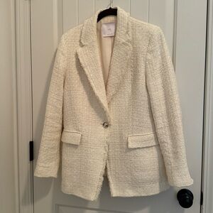 Mango Tweed Ecru Blazer with Jewel Button Size L